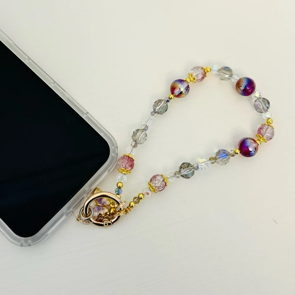 Luxury high-end crystal bead hand-held lanyard chain, phone wristlet strap